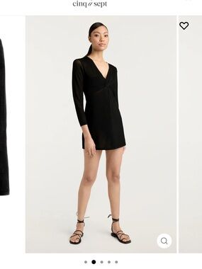 cinq a sept Black V-Neck Long-Sleeve Mini Swim Coverup